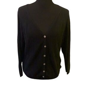 Vintage Original Island Sport Black Button Up Silk Blend Cardigan Sweater Sz S